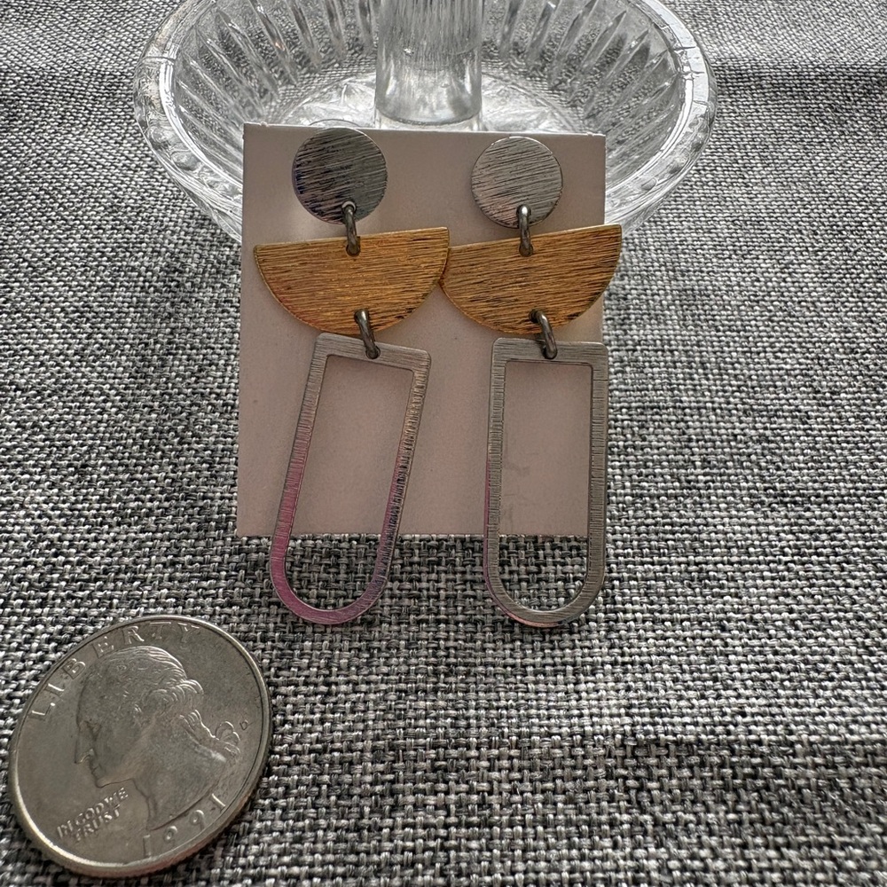 Geometric Silver and Gold Dangle Earrings